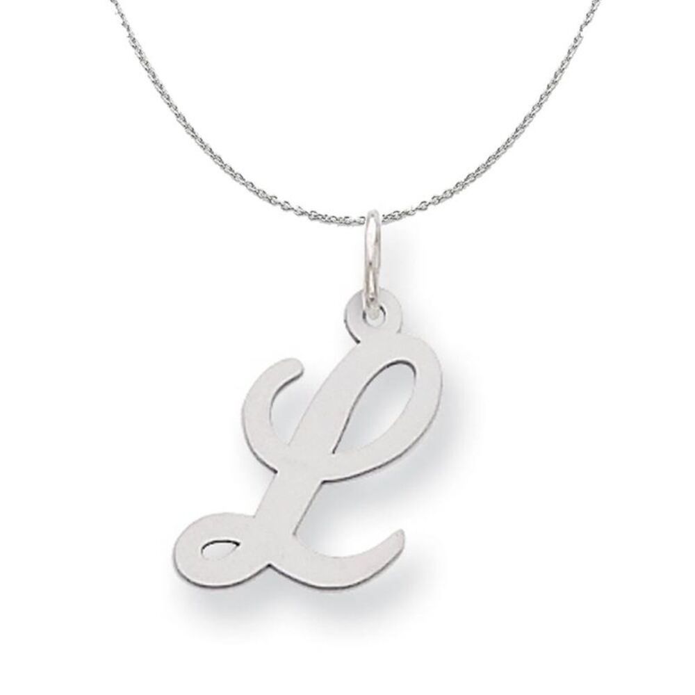 Silver, Ella Collection Medium Fancy Script Initial L Necklace - 24 In